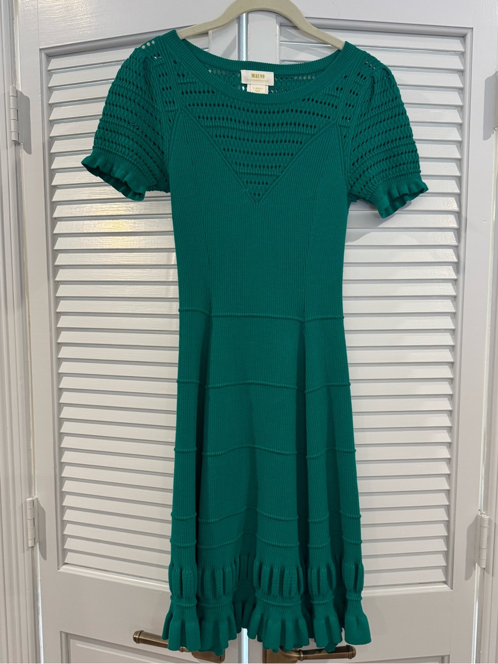 Maeve Emerald Green Knit Fit-and-Flare Midi Dress